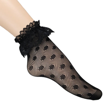 Women Retro Gothic Summer Lace Top Floral Fishnet Ankle Socks Lady Black Nylon Short Lace Stockings 23 Models Shoe Size 5-10
