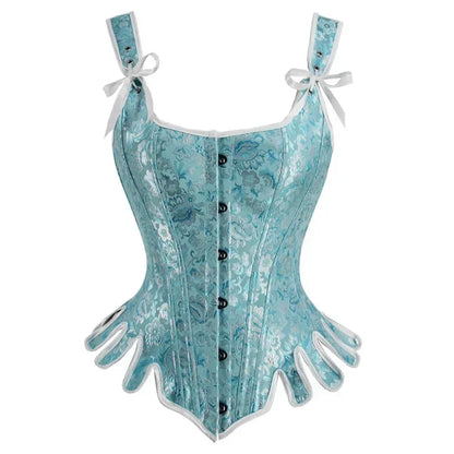 Women Corset Top with Shoulder Strap Gothic Black Blue Lace Up Overbust Embroidery Bustier Vest Renissance Costume