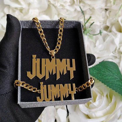 DHQH Customized Name Set Personalized Letter 5mm Cuban Chain Necklace Bracelet Set Valentine's Day Gift Manufacturer Direct Sale