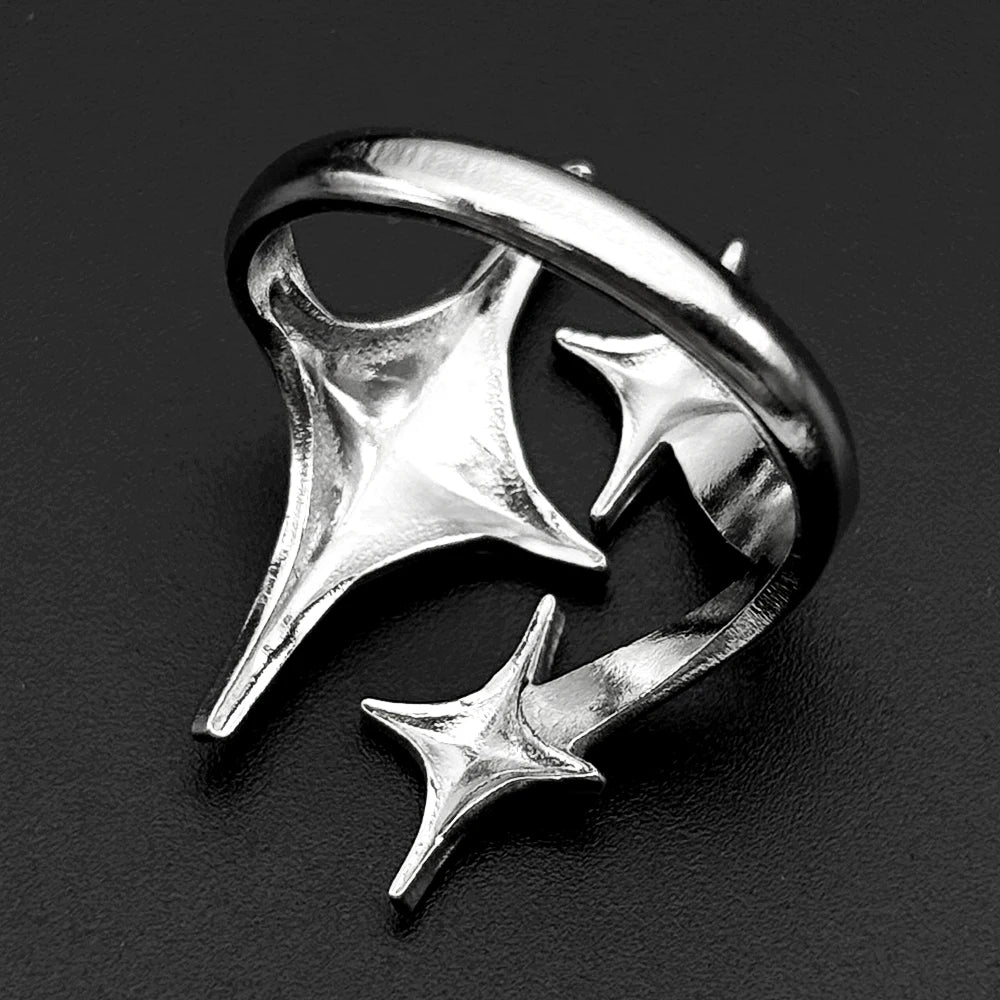 Simple Irregular Star Open Ring For Women Punk Gothic Stainless Steel Sliver Color Adjustable Couple Rings Y2K Egirl Jewelry
