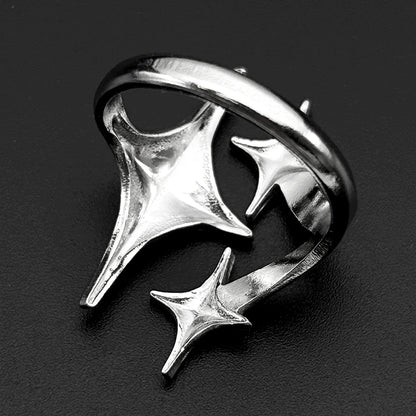 Simple Irregular Star Open Ring For Women Punk Gothic Stainless Steel Sliver Color Adjustable Couple Rings Y2K Egirl Jewelry