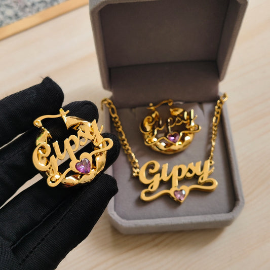 DHQH New Wholesale Customized Name Birthday Stone Set Personalized 3D Necklace Earrings Birthday Gift Manufacturer Direct Sales