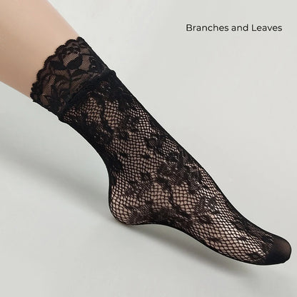 Women Retro Gothic Summer Lace Top Floral Fishnet Ankle Socks Lady Black Nylon Short Lace Stockings 23 Models Shoe Size 5-10