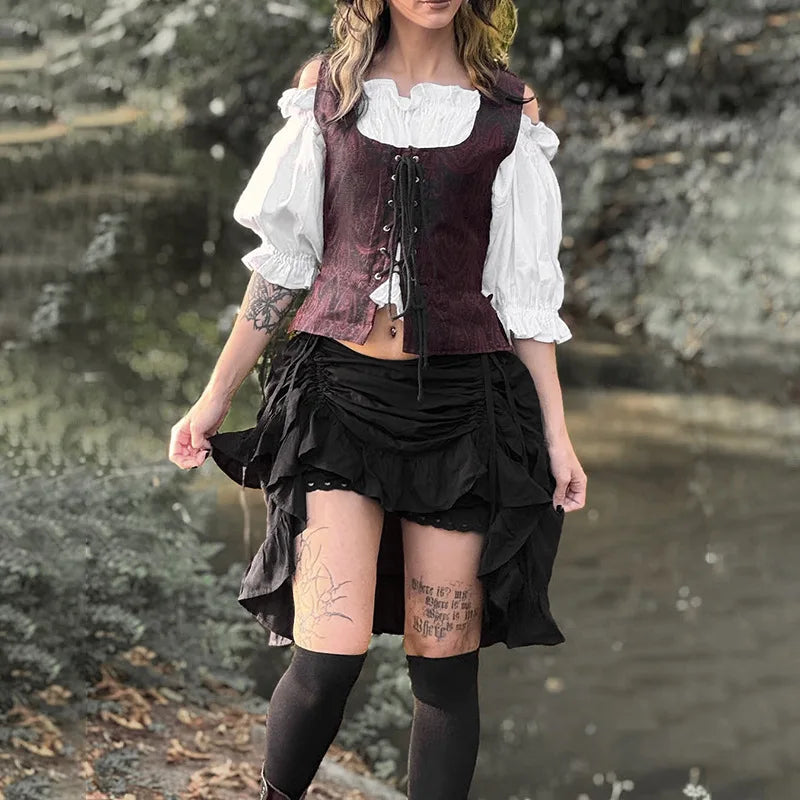 Goth Pure Color Fashion Irregula Hem A-line Skirts Mall Gothic Drawstring Pleated Mini Skirt Women Punk Streetwear Bottoms