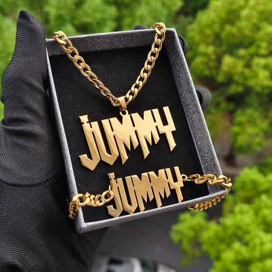 DHQH Customized Name Set Personalized Letter 5mm Cuban Chain Necklace Bracelet Set Valentine's Day Gift Manufacturer Direct Sale