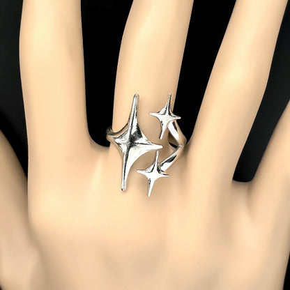 Simple Irregular Star Open Ring For Women Punk Gothic Stainless Steel Sliver Color Adjustable Couple Rings Y2K Egirl Jewelry