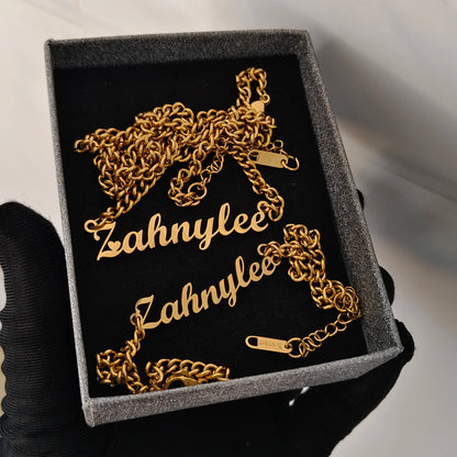 DHQH Customized Name Set Personalized Letter 5mm Cuban Chain Necklace Bracelet Set Valentine's Day Gift Manufacturer Direct Sale