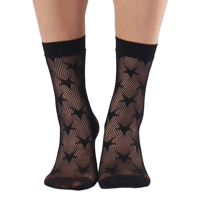 Women Retro Gothic Summer Lace Top Floral Fishnet Ankle Socks Lady Black Nylon Short Lace Stockings 23 Models Shoe Size 5-10