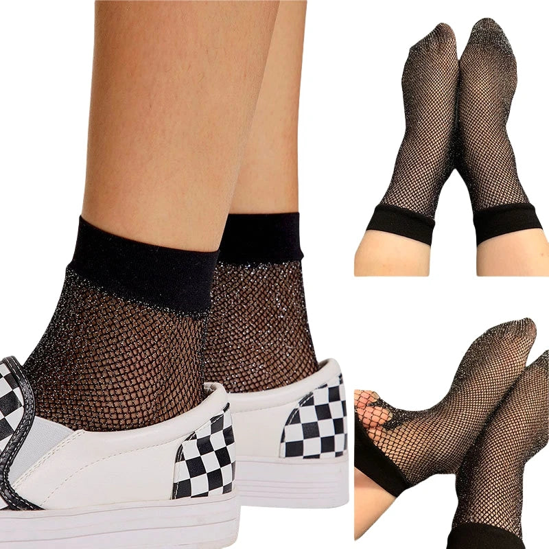 Women Retro Gothic Summer Lace Top Floral Fishnet Ankle Socks Lady Black Nylon Short Lace Stockings 23 Models Shoe Size 5-10