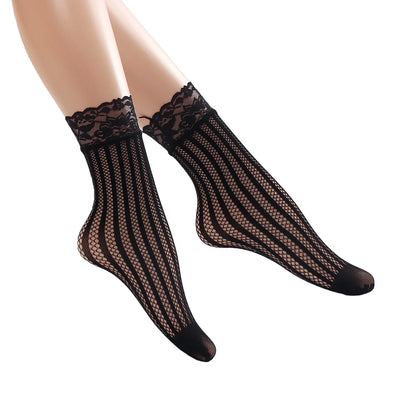 Women Retro Gothic Summer Lace Top Floral Fishnet Ankle Socks Lady Black Nylon Short Lace Stockings 23 Models Shoe Size 5-10