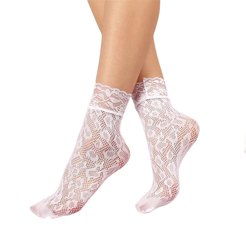 Women Retro Gothic Summer Lace Top Floral Fishnet Ankle Socks Lady Black Nylon Short Lace Stockings 23 Models Shoe Size 5-10