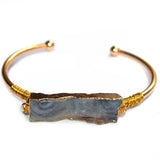 Wire Wrapped Sun Agate Galaxy Adjustable Cuff Bangle Bracelets Chakra Crystal Handmade Jewelry