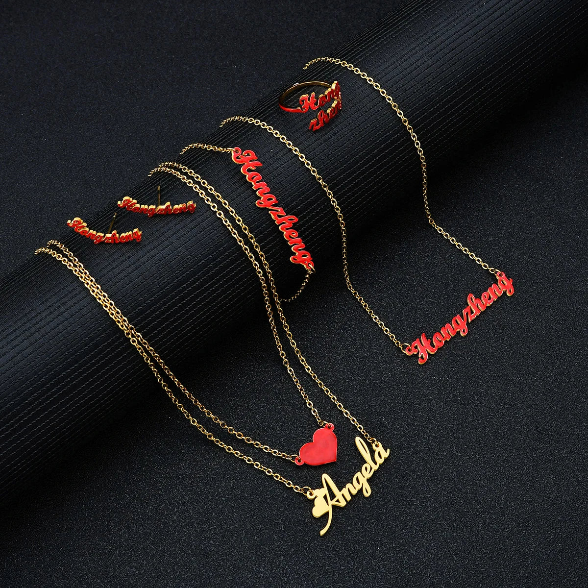 Atoztide Custom Name Jewelry Set Dripping Oil Necklace Bracelet Earring Personalized Stainless Steel for Women Birthday Gifts