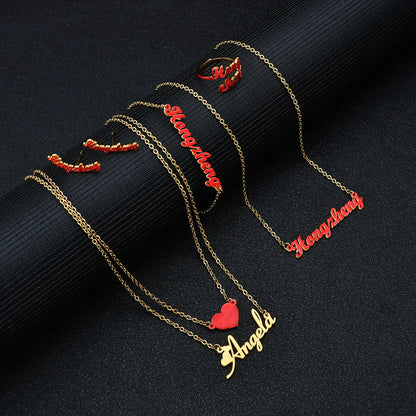 Atoztide Custom Name Jewelry Set Dripping Oil Necklace Bracelet Earring Personalized Stainless Steel for Women Birthday Gifts