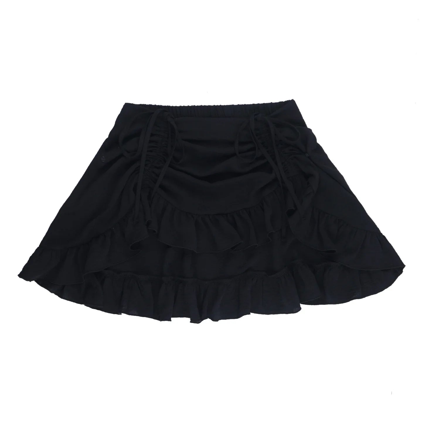 Goth Pure Color Fashion Irregula Hem A-line Skirts Mall Gothic Drawstring Pleated Mini Skirt Women Punk Streetwear Bottoms