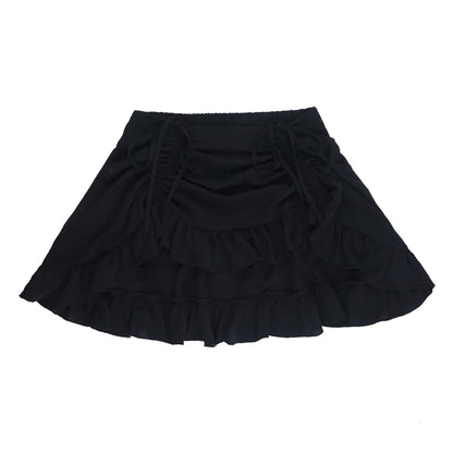Goth Pure Color Fashion Irregula Hem A-line Skirts Mall Gothic Drawstring Pleated Mini Skirt Women Punk Streetwear Bottoms