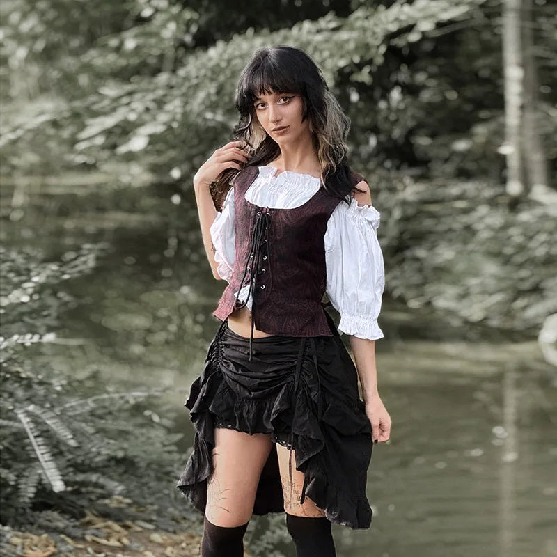 Goth Pure Color Fashion Irregula Hem A-line Skirts Mall Gothic Drawstring Pleated Mini Skirt Women Punk Streetwear Bottoms