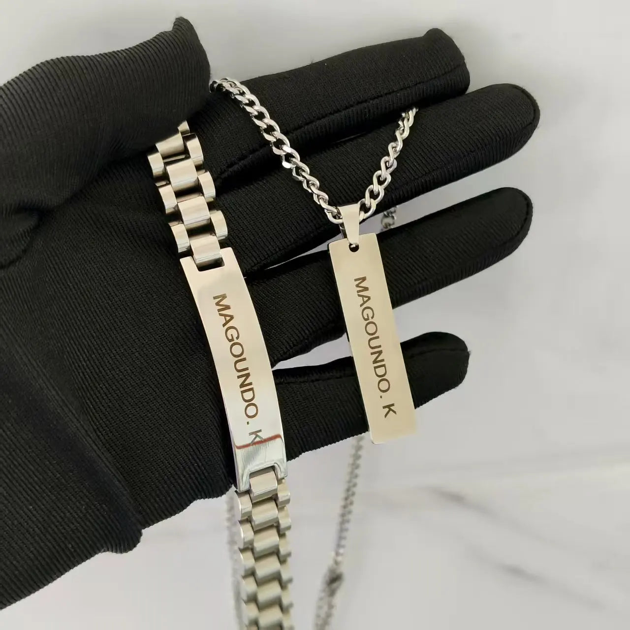 DHQH Customized Name Set Personalized Letter 5mm Cuban Chain Necklace Bracelet Set Valentine's Day Gift Manufacturer Direct Sale