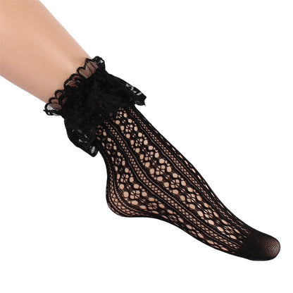Women Retro Gothic Summer Lace Top Floral Fishnet Ankle Socks Lady Black Nylon Short Lace Stockings 23 Models Shoe Size 5-10