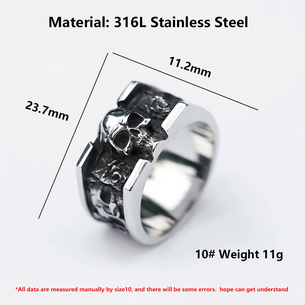 NEW Men's 316L stainless steel rings Vintage SKULL RING for teens punk fashion Jewelry Gift free shipping