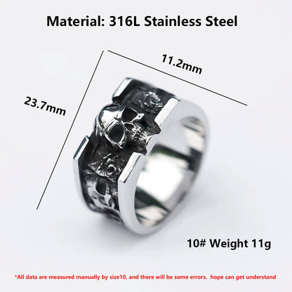 NEW Men's 316L stainless steel rings Vintage SKULL RING for teens punk fashion Jewelry Gift free shipping
