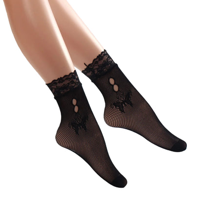 Women Retro Gothic Summer Lace Top Floral Fishnet Ankle Socks Lady Black Nylon Short Lace Stockings 23 Models Shoe Size 5-10