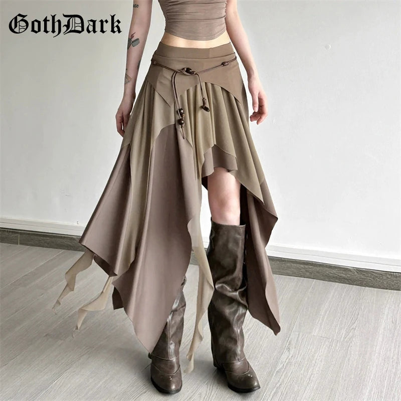 Goth Dark 90s Vintage Bottoms Cyber Y2K Multi-Layer Irregular Hem Skirt Mesh Stitch Women Streetwear Punk Fashion Split Skirts
