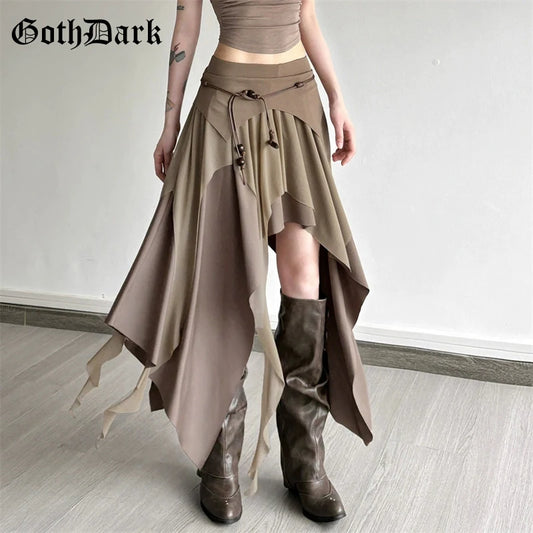 Goth Dark 90s Vintage Bottoms Cyber Y2K Multi-Layer Irregular Hem Skirt Mesh Stitch Women Streetwear Punk Fashion Split Skirts