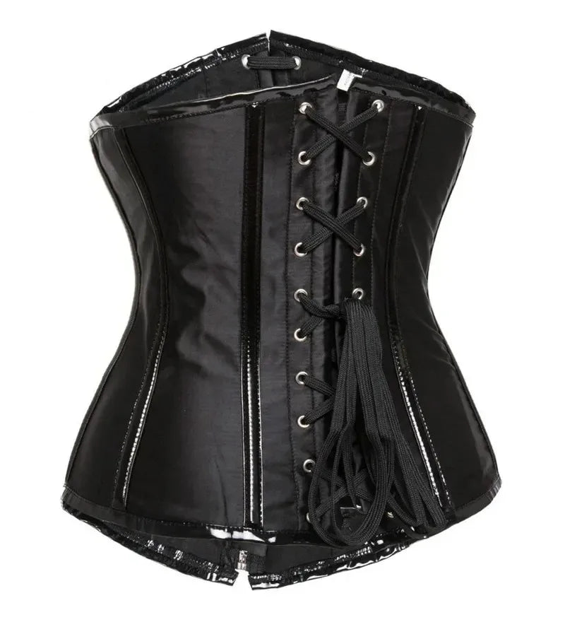 Gothic Steampunk Underbust Corset Top Black Red Spiral Steel Boned Waist Trainer Bustier with Zip Buckles Sliming Corselet