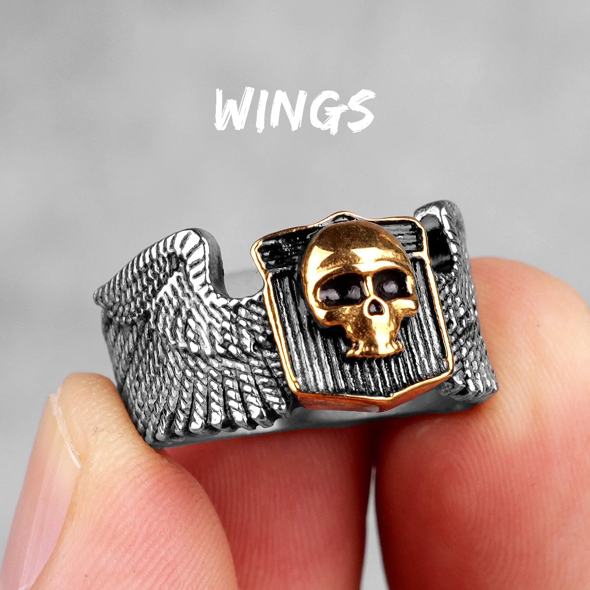 Stainless Steel Men Rings Skull Wing Motorcycle Punk Rock Gothic for Biker Male Boyfriend Jewelry Creativity Gift Wholesale