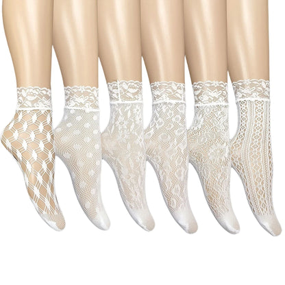 Women Retro Gothic Summer Lace Top Floral Fishnet Ankle Socks Lady Black Nylon Short Lace Stockings 23 Models Shoe Size 5-10