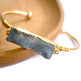 Wire Wrapped Sun Agate Galaxy Adjustable Cuff Bangle Bracelets Chakra Crystal Handmade Jewelry