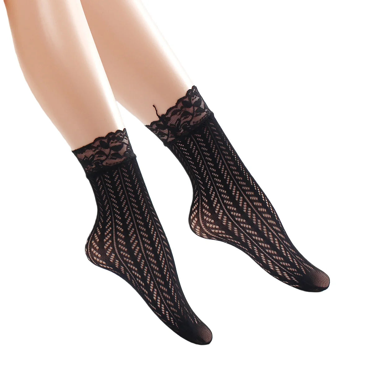 Women Retro Gothic Summer Lace Top Floral Fishnet Ankle Socks Lady Black Nylon Short Lace Stockings 23 Models Shoe Size 5-10