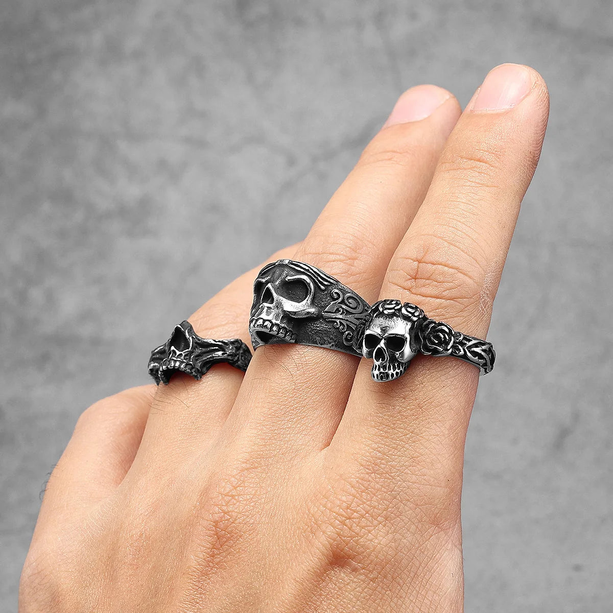 Rose Skull Men Ring