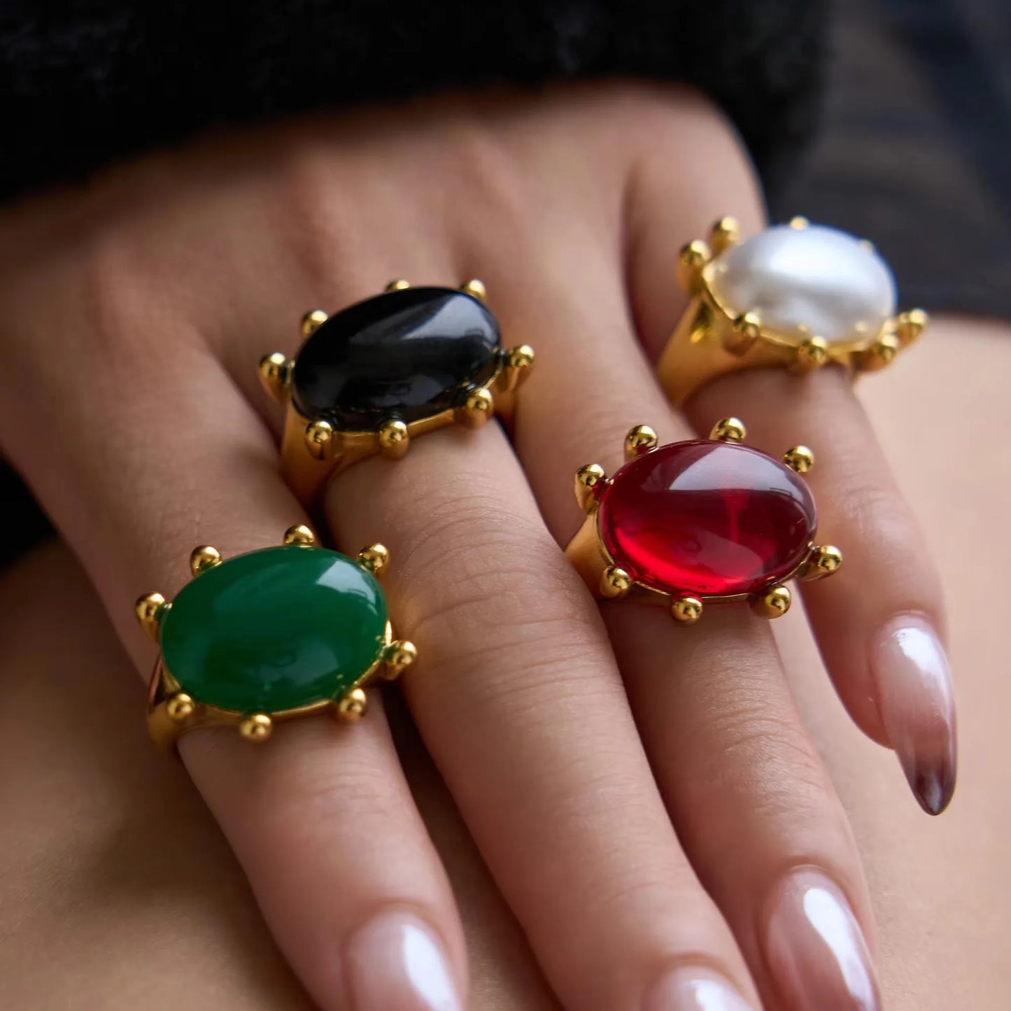 Gothic Green Red Zircon Claw Rings for Women 18k Gold Plated Hypoallergenic Stainless Steel Tarnish Free Jewelry Anillos Mujer