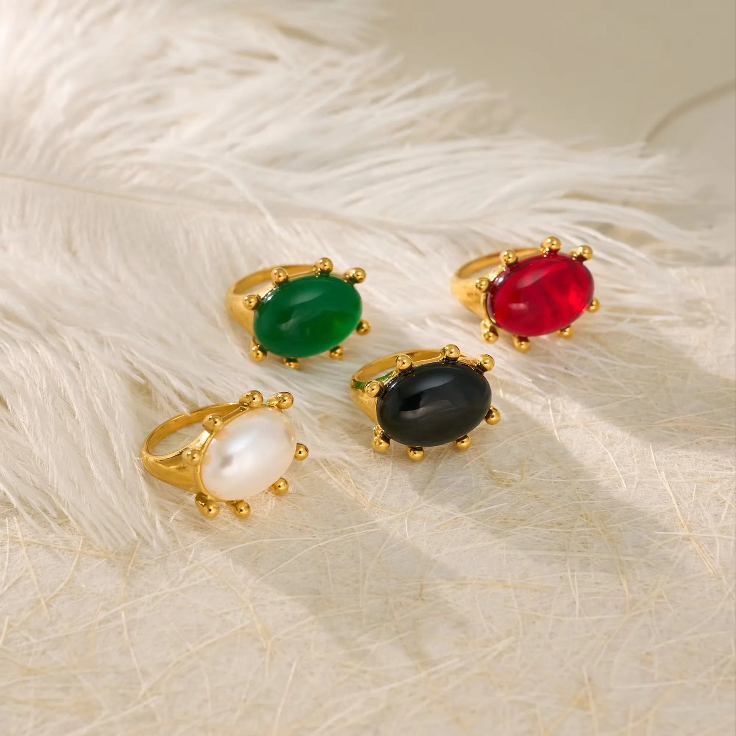 Gothic Green Red Zircon Claw Rings for Women 18k Gold Plated Hypoallergenic Stainless Steel Tarnish Free Jewelry Anillos Mujer