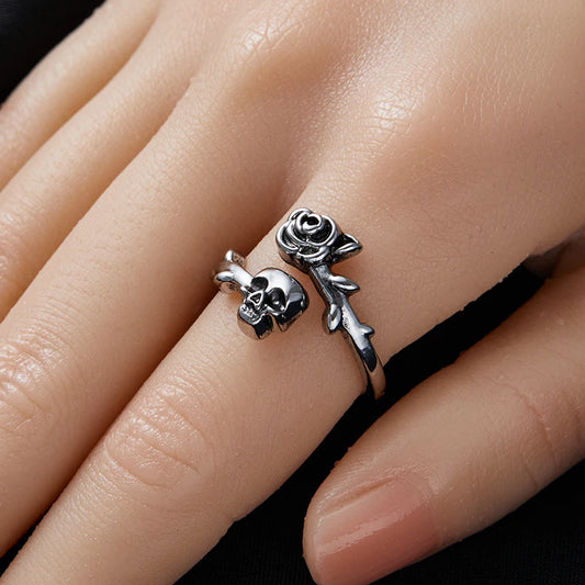 Creative Personalized Design Silver Color Skull Rose Ring