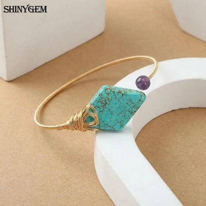Handmade Natural Turquoise & Amethyst | Adjustable Wire Wrapped Handmade Bracelet