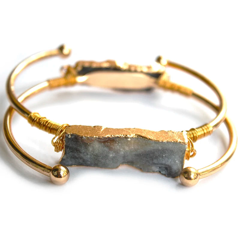 Wire Wrapped Sun Agate Galaxy Adjustable Cuff Bangle Bracelets Chakra Crystal Handmade Jewelry