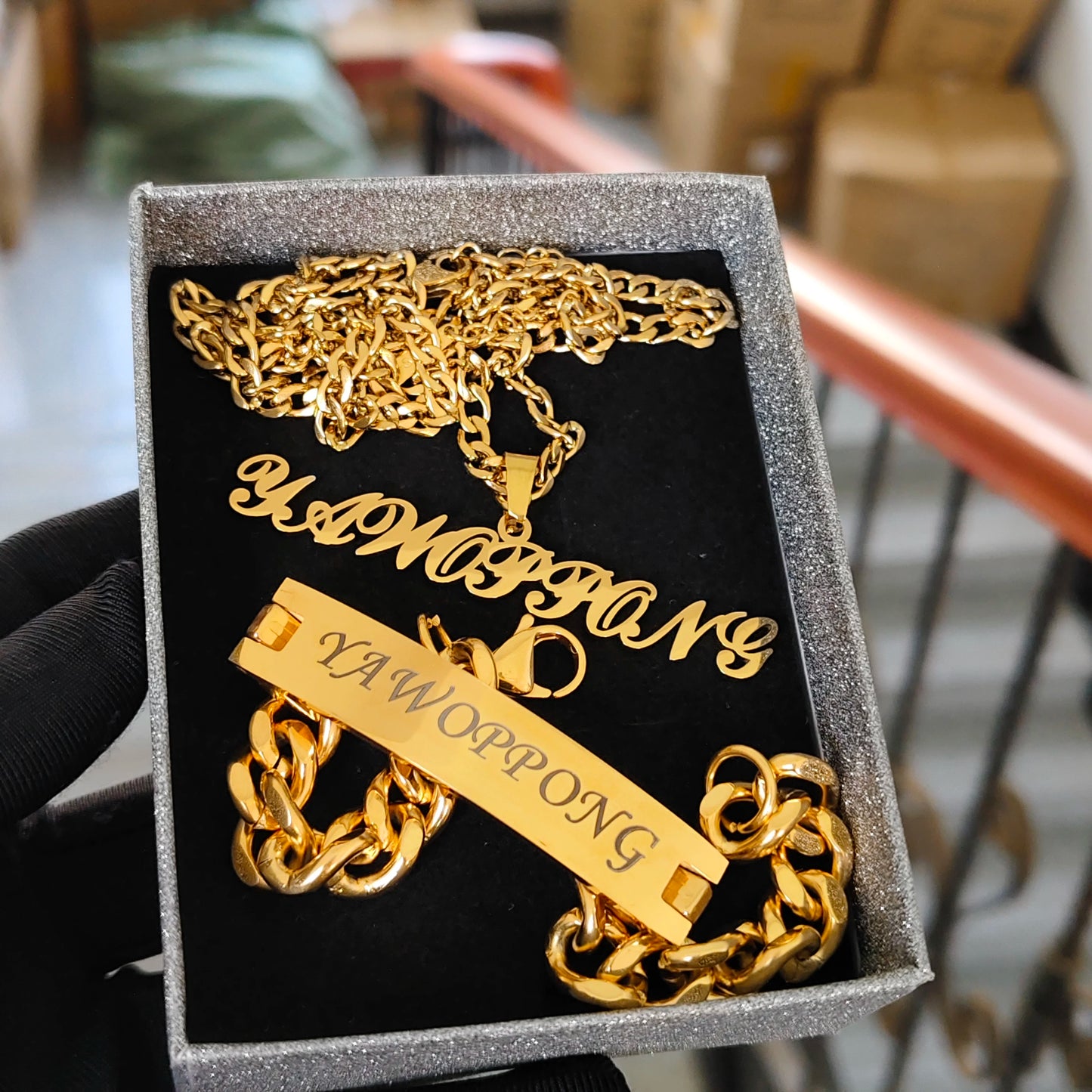 DHQH Customized Name Set Personalized Letter 5mm Cuban Chain Necklace Bracelet Set Valentine's Day Gift Manufacturer Direct Sale