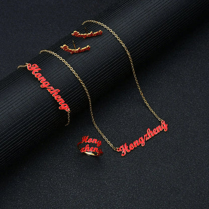 Atoztide Custom Name Jewelry Set Dripping Oil Necklace Bracelet Earring Personalized Stainless Steel for Women Birthday Gifts