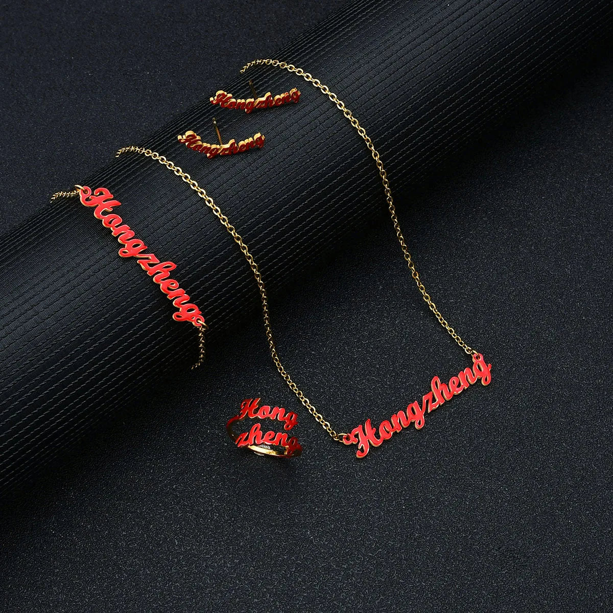 Atoztide Custom Name Jewelry Set Dripping Oil Necklace Bracelet Earring Personalized Stainless Steel for Women Birthday Gifts