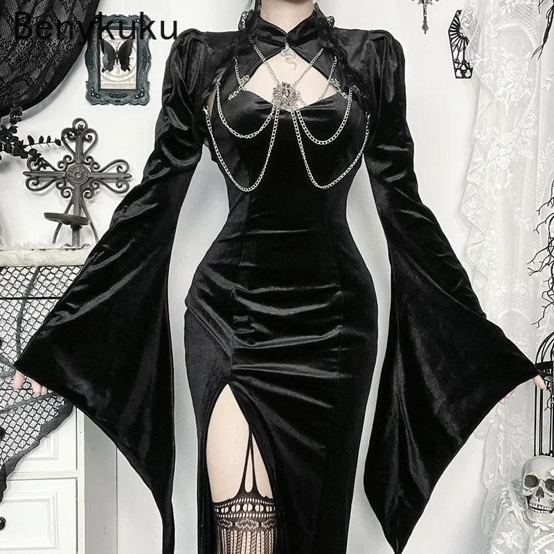 Goth Punk Victoria Velvet Crop Top Flare Sleeve Shrug Female Slim Bolero Partywear Grunge Jacket Vintage Gothic Clothes Cover Up