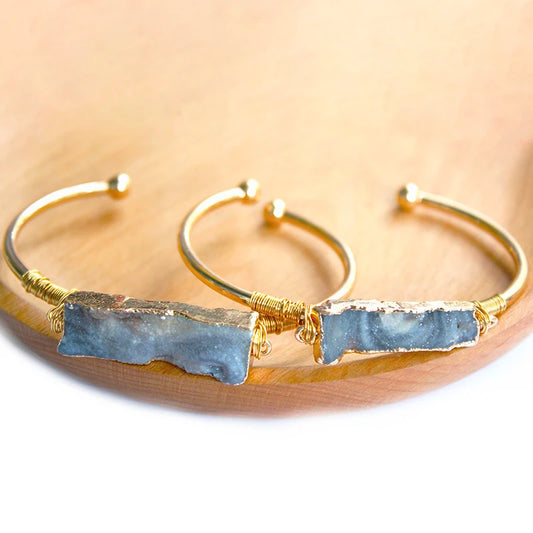 Wire Wrapped Sun Agate Galaxy Adjustable Cuff Bangle Bracelets Chakra Crystal Handmade Jewelry