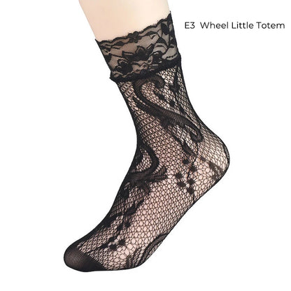 Women Retro Gothic Summer Lace Top Floral Fishnet Ankle Socks Lady Black Nylon Short Lace Stockings 23 Models Shoe Size 5-10