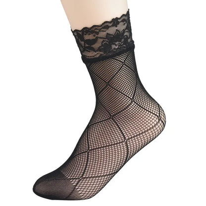Women Retro Gothic Summer Lace Top Floral Fishnet Ankle Socks Lady Black Nylon Short Lace Stockings 23 Models Shoe Size 5-10