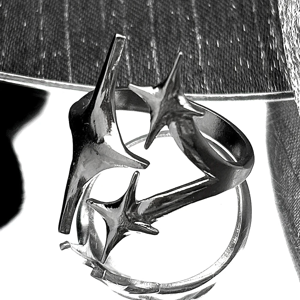 Simple Irregular Star Open Ring For Women Punk Gothic Stainless Steel Sliver Color Adjustable Couple Rings Y2K Egirl Jewelry