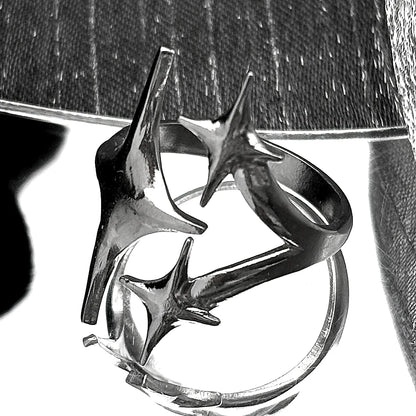 Simple Irregular Star Open Ring For Women Punk Gothic Stainless Steel Sliver Color Adjustable Couple Rings Y2K Egirl Jewelry