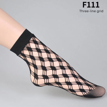 Women Retro Gothic Summer Lace Top Floral Fishnet Ankle Socks Lady Black Nylon Short Lace Stockings 23 Models Shoe Size 5-10