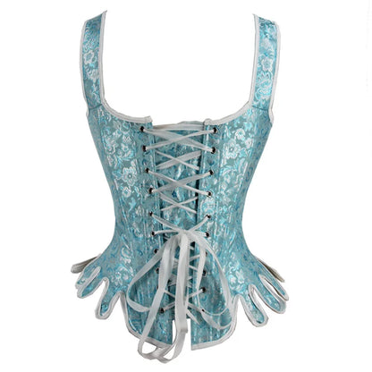 Women Corset Top with Shoulder Strap Gothic Black Blue Lace Up Overbust Embroidery Bustier Vest Renissance Costume